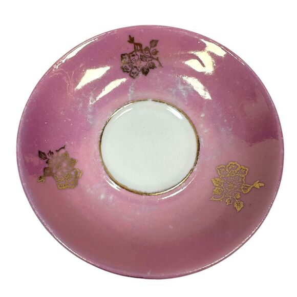 Antique Germany Pink Molded Lusterware Cups & Saucers Star Set 6 Vintage Ornate - Picture 6 of 15